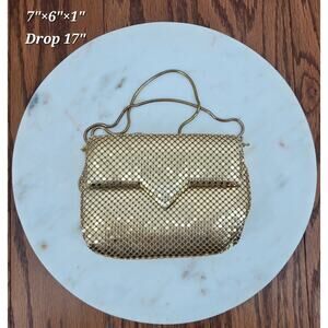 Vintage 1980s Pacific Express Metal Gold Tone Mesh Evening Bag